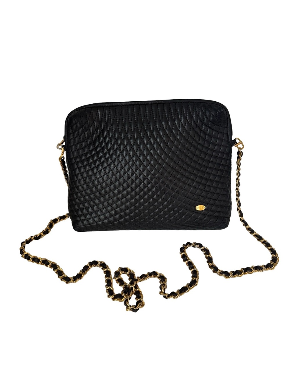 Bally Black Quilted Gold Chain Crossbody Bag
